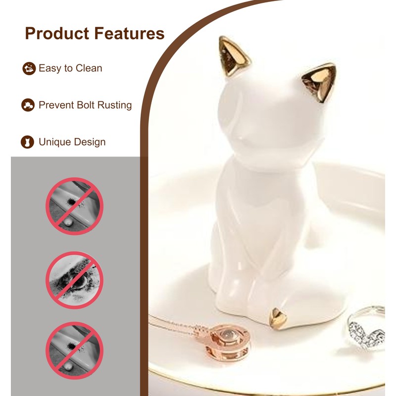 2Pcs Toilet Bolt Covers, White Ceramic Fox-Cat Shaped, Fun Bathroom