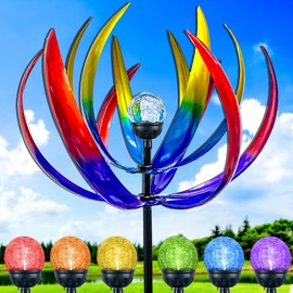 Wind Spinners Outdoor for Yard and Garden - Wind Sculptures & Spinners - 70 Inch Wind Spinner with Solar Powered Multi-Color Glass Ball Light for Yard Garden Backyard Lawn Decorations