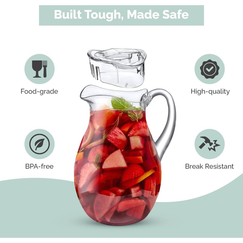 MosJos Acrylic Pitcher (72 oz), Clear Plastic, Water Pitcher with