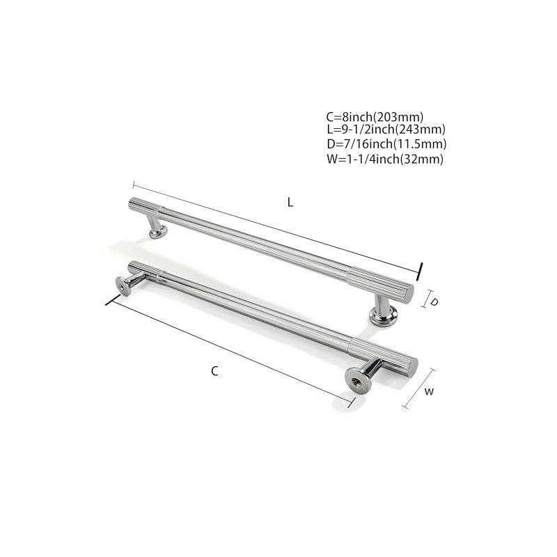 ZAUYX 10-Pack 8 Inch Hole Center Polished Chrome Cabinet Pulls