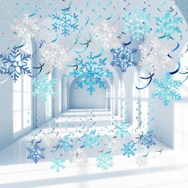 60pcs Glittery Winter Snowflake Hanging Swirl Decoration Christmas Ceiling Streamers Decor Double-Sided Snowflake Swirl for Winter Holiday Birthday Baby Shower Xmas New Year Wedding Party Supplies