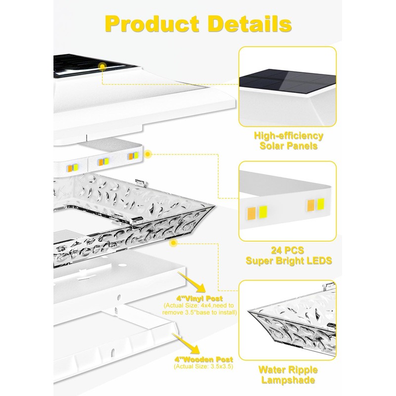 T-SUN 4x4 Post Cap Lights 12 Pack for Vinyl &