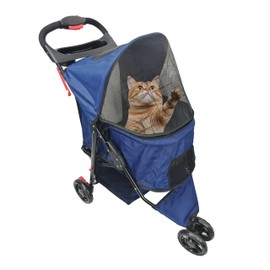 AmorosO Pet Stroller for Convenience and Mobility | Effortless Cat and Dog Pet Carrier | Storage Compartment & Foldable for Easy Walking and Transport | Indoor and Outdoor Uses | Blue Pet Carrier
