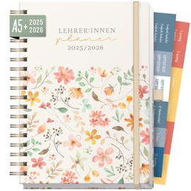 Häfft® Teacher Planner 2025/2026 A5 + Deluxe "Wild Blossoms" Hardcover Teacher's Calendar, School Year Planner with Spiral Bound, School Planner - Sustainable & Climate Friendly
