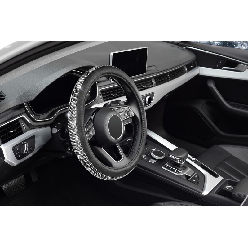KAFEEK Diamond Leather Steering Wheel Cover with Bling Bling Crystal