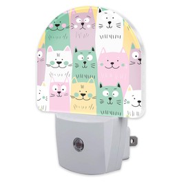 sndheke Colorful Cartoon Cats Night Light, Cute Childish Kittens Dusk to Dawn Plug in, 0.5w Energy Saving Sleep Friendly Night Light for Kids Boys Girls Home Decor
