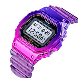 Gosasa Gradient Color Silicone Plating Digital Electronic Waterproof Sports Wristwatches Casual Watch Student Watches (Plating -Purple)