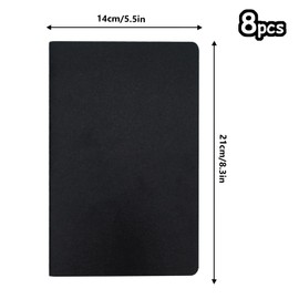 WAIZHIUA Pack of 8 A5 Notepads, 14 x 21 cm, Lined Notebooks, 92 Pages/46 Sheets, Copy Thick Paper, Travel Diary with Soft Cover for Writing Pad, Journal, Notepads, Memo, Black