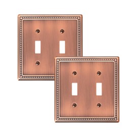 TREEWELL 2-Pack Double Toggle Light Switch Cover Plate, Pearls Decorative Dual Switch Plate Covers, Antique Copper 2 Gang Metal Wall Plate, Corrosion Resistant