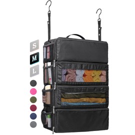 Vokelater Suitcase Organizer, Travel Luggage Organizer Hanging Shelves Packing Cube Organizer Closet/Collapsible Portable Travel Organizer for Carry-on, Medium, Black