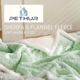 PETHUR Lovely Heart Dog Blankets for Small Dogs, Small Cat Blanket Washable for Couch Protection, Super Soft Sherpa Fleece Puppy Blanket, Green, S