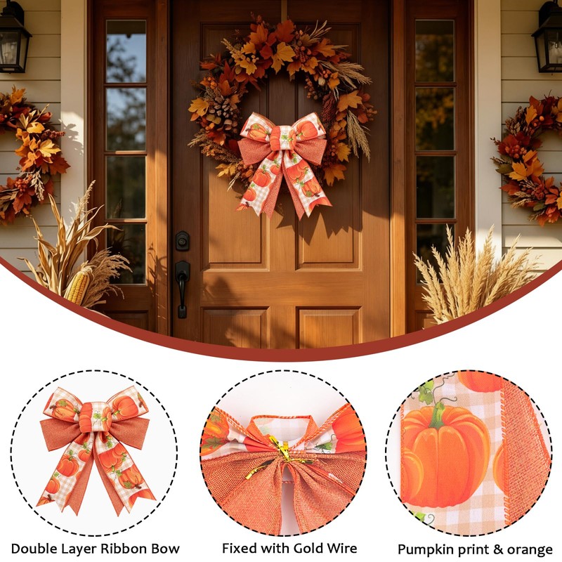 Fall Wreath Bow Thanksgiving Burlap Ribbon Wreath Bow Home Decor