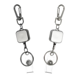 PATIKIL 2Pack Retractable Keychain, Metal Badge Reels Retractable Badge Holder Clips with Key Rings for Name Card Key Conferences Office, Silver/Gun Black(Square)