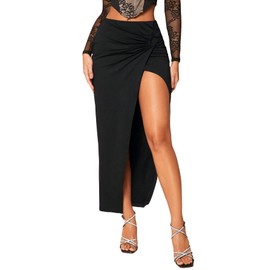 Milumia Women's Twist Front Slit Thigh Long Skirt High Waisted Asymmetrical Maxi Skirts Black Medium