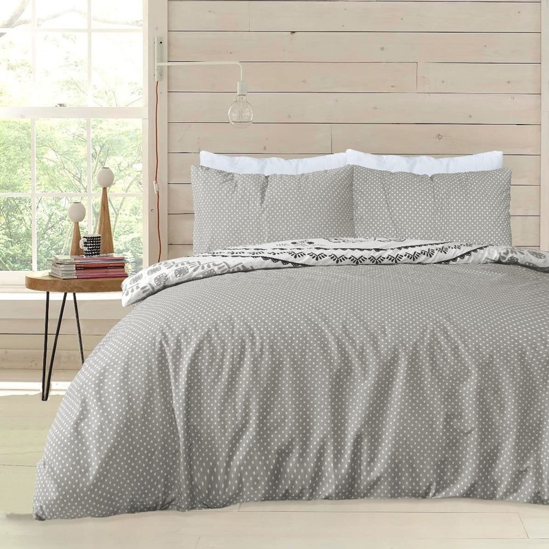 Sleepdown Tribal Elephant Mandala White Grey Black Reversible Duvet Cover