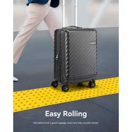 LUGGEX Carry On Luggage with Cup Holder and Front Pocket, Expandable PC Hard Shell Suitcase (Rose Gold, 20 Inch)