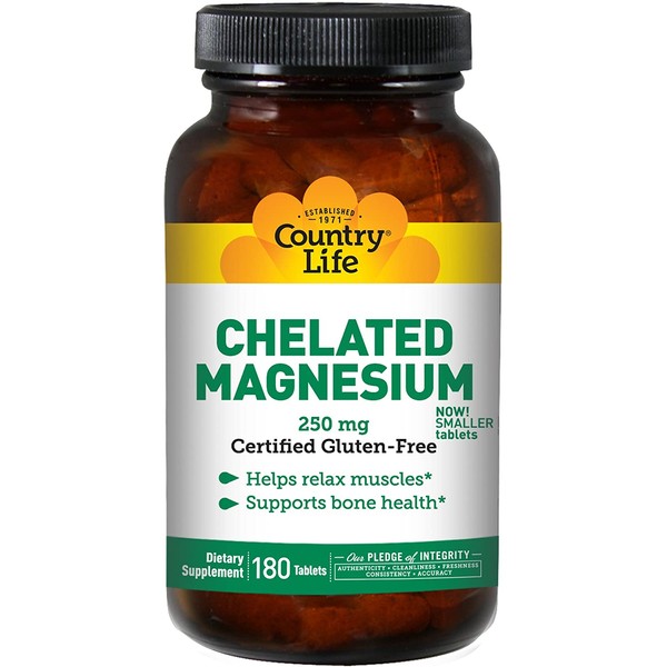 Country Life - Chelated Magnesium, 250 mg, 180 Tablets