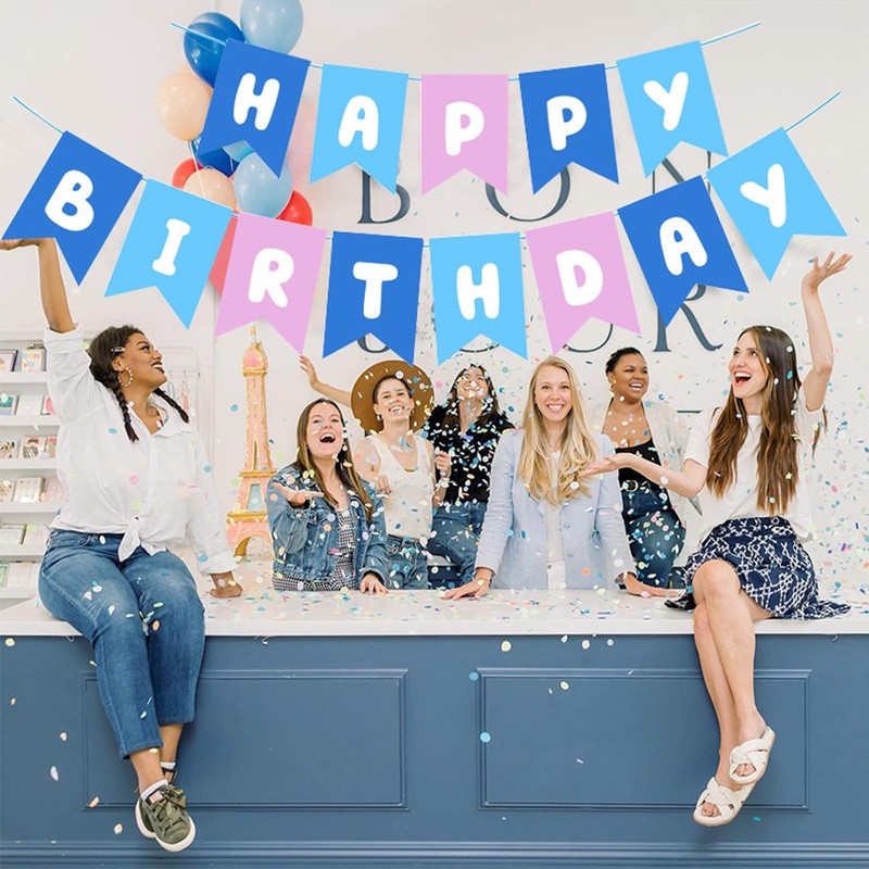 CELLIFEZY Large Blue and Pink Happy Birthday Banner,Birthday Banner Blue