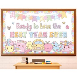 Back to School Bulletin Board Set Ready to Have the Best Year Ever Classroom Decorations Pastel Groovy Apple Motivational Paper Cutouts for First Day of School Chalkboard Wall Door Decor