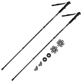 GOGLAND Trekking Walking Poles for Nordic Walking, Adjustable Lengths Including Attachments for Various Surfaces. Ultralight, with Antishock Technology (Black)