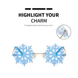 YAMEIZE - anteojos de sol sin montura con forma de copo de nieve, novedosas anteojos de fiesta únicas para mujeres y hombres, Azul reflejado, M