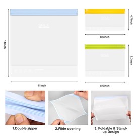 SPLF 10 Pack Reusable Snack Bags Stand Up, Dishwasher Safe Extra Thick Leakproof Food Storage Bags, BPA Free Foldable Freezer Bags for Snack, Candy, Lunch, Fridge Organization