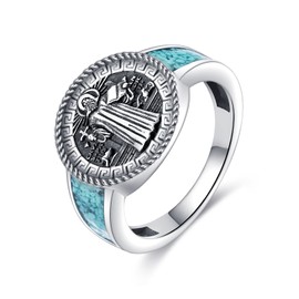 URONE Saint Benedict Ring 925 Sterling Silver St Benedict Medal Mens Signet Ring Religious Pinky Ring Jewellery Gifts for Women Men #10