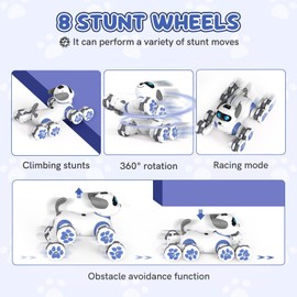 Paaxido 8WD Stunt RC Car Robot Dog Toys, 2.4GHz Remote Control Car Dog Toys with LED Eyes, Smart Interactive Programmable Robot Gift for Kids Age 3 4 5 6 7 8 Year Old