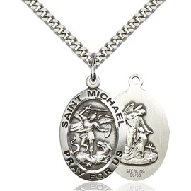 Bliss Mfg .925 Sterling Silver Saint Michael The Archangel for Police Officer EMTs Oval Medal on 24-inch Chain