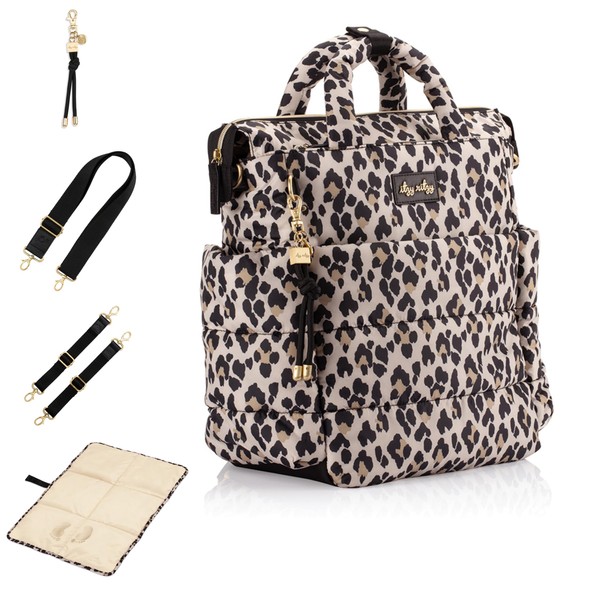 Itzy Ritzy Dream Convertible Diaper Bag; Lightweight Diaper Bag Converts from a Backpack to a Crossbody or Tote; Features 14 Pockets, Stroller Clips, Changing Pad & Luggage Attachment, Leopard