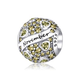 Symreite November Birthstone Charm 925 Sterling Silver Birthday Bead Charms Jewellery Gifts Compatible with European Bracelets for Women