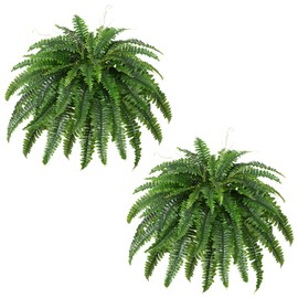 Dkaltm Artificial Boston Fern Bush- Set of 2 Large Artificial Ferns for Outdoors, 45Inch Large Faux Ferns, Suitable for Office & Living Room Decor, 55Branches for Each Bouquet