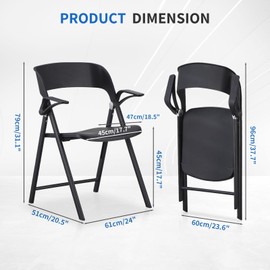 KAIHAOWIN 2 Pack Plastic Folding Chair with Armrest, Heavy Duty Foldable Chairs with Steel Frame Commercial Stackable Guest Chairs for Indoor and Outdoor-Black
