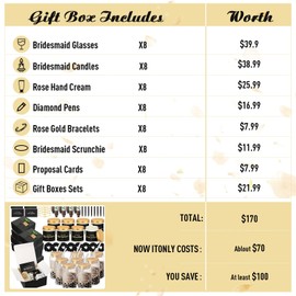 Teenyyou 80 Pcs Bridesmaid Proposal Gifts Bridesmaid Gift Box Set Maid of Honor Box Include Glass Cup Candle Scrunchies Hair Knotted Bracelets Cards Hand Cream Diamond Pens (Black)