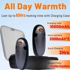 AI Hand Warmers Rechargeable 2 Pack, 4000mAh Hand Warmers with 10000mAh Charging Case, 60Hrs Long Heating Electric Hand Warmer,Pocket Hand Warmer for Christmas,Camping,Hunting