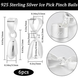 Beebeecraft 1 Box 6Pcs Pendant Pinch Bails 925 Sterling Silver Snap on Bails Pendant Holder Hook Chain Connectors Clasp Pinch Clip for Necklace Jewelry Dangle Charms DIY Craft Making