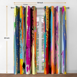 Jekeno Abstract Blackout Curtains Colorful Rainbow Design Multicolored Tainted Pattern Home Bedroom Living Room Hippie Decor Grommet Window Drapes 2 Panel Set, 52"x84"