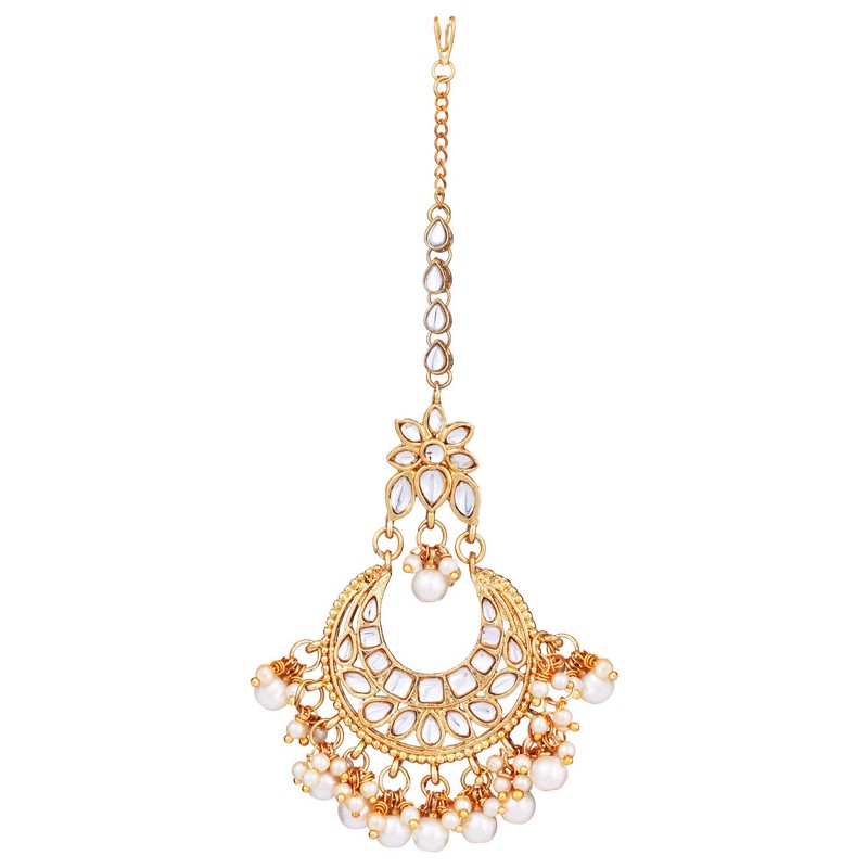 Aheli Faux Kundan y Pearl Wedding Party Pendientes con Maang