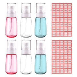 FAMULP 6 Pack 2oz 60ml Travel Size Spray Bottle, Plastic Fine Mist Travel Spray Bottle with Labels
