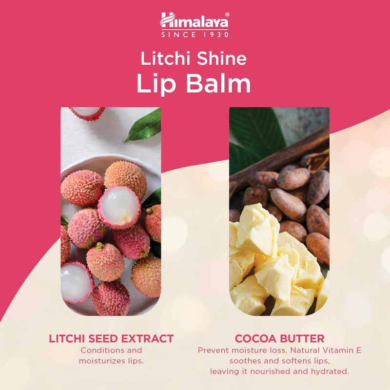 Himalaya Litchi Shine Lip Balm for Glossy Shine, Soft and