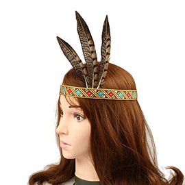 BLUE GARLIC Feather Headdress | Native American Indian Inspired chief Handmade costume Adults for Thanks Giving Christmas Party Performances Photo Props Brown