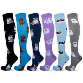 LEOSTEP Calcetines de compresión para mujeres y hombres, calcetines largos para enfermeras, deportes, embarazadas, senderismo, correr, Perro, S-M