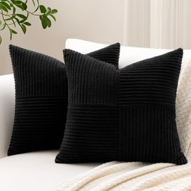 Sungeek Set of 2 Corduroy Cushion Covers, Cross Stripes Pattern, Corduroy Cushion Cover, Sofa Cushion, Decorative Patchwork Design, Decorative Cushion Covers for Living Room (40 x 40 cm, Black)