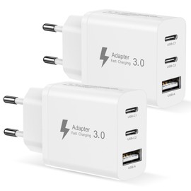 2 Pack USB Charger Multiple, USB C Power Supply Plug Multiple 3-Port 15 W/3.1 A Power Plug Socket Quick Charger
