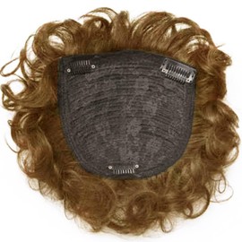 AiUree Natural Curly Hair Topper Replacement Hair Piece 13x13cm Short Human Hair Topper Clip in Wavy Hair Topper for Women Covering Loss Hair Light Brown Color (Hair Tail Extended)