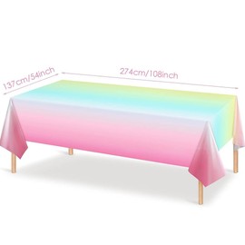 HugeDE 3 Pcs 137 x 274cm Pastel Rainbow Tablecloths Plastic Rectangle Table Covers Birthday Wedding Party Table Cloths for Baby Shower Decorations