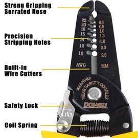 DOWELL 10-22 AWG Wire Stripping Tool Wire Stripper Cutter Pliers Tool Multi-Function Hand Tool for Electrician Craftsmanship 2-Piece