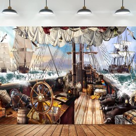 TYOOFD Pirate Ship Backdrop for Party Vintage Wooden Battleship Sailing Ship Nautical Photography Background Kids Child Treasure Hunt Piracy Party Decor Banner Portrait Studio Props 7x5ft BJDJFD0054