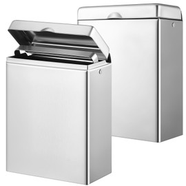 Tioncy 2 Pcs Sanitary Disposal Tampon Napkin Bathroom Receptacle Wall Mounted with Sanitary Receptacle Liner Frame Holder Stainless Steel Mini Bin Restroom Commercial Small Space (Natural Color)