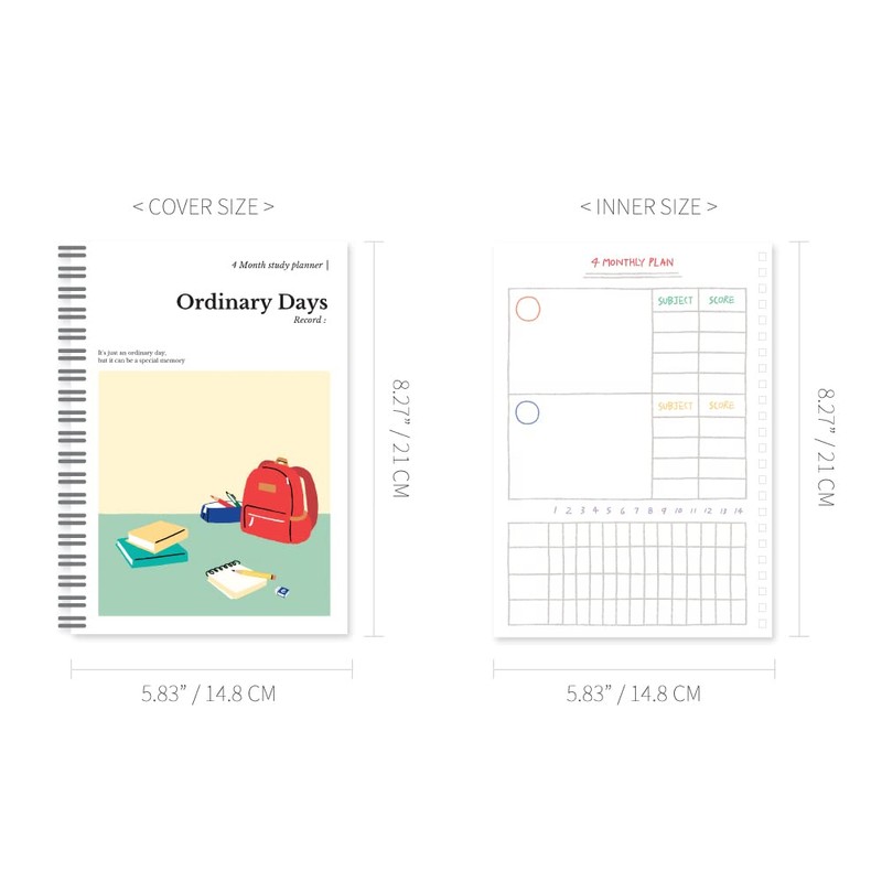 Monolike Ordinary days 4 Month Study Planner, School bag -
